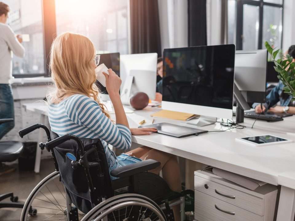 Person in a wheelchair using a computer
